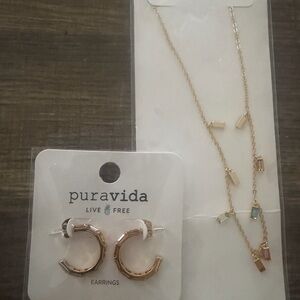 Pura Vida Gold Hoop Earrings with Pastel Charm Necklace
